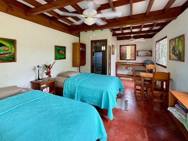 Downstairs bedroom and bath, 2 queen beds.